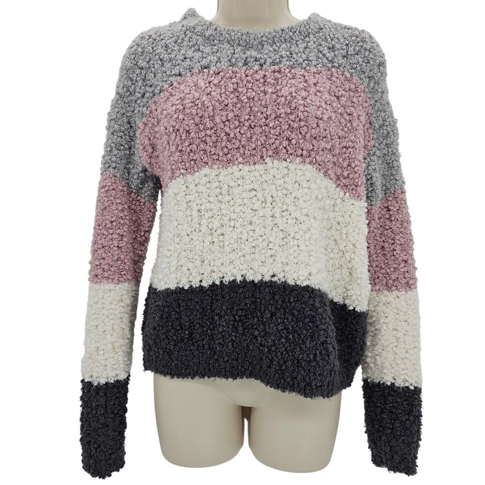 Hippie Rose Womans size S Color Block Plush Long Sleeve Crew Neck Sweater Pink